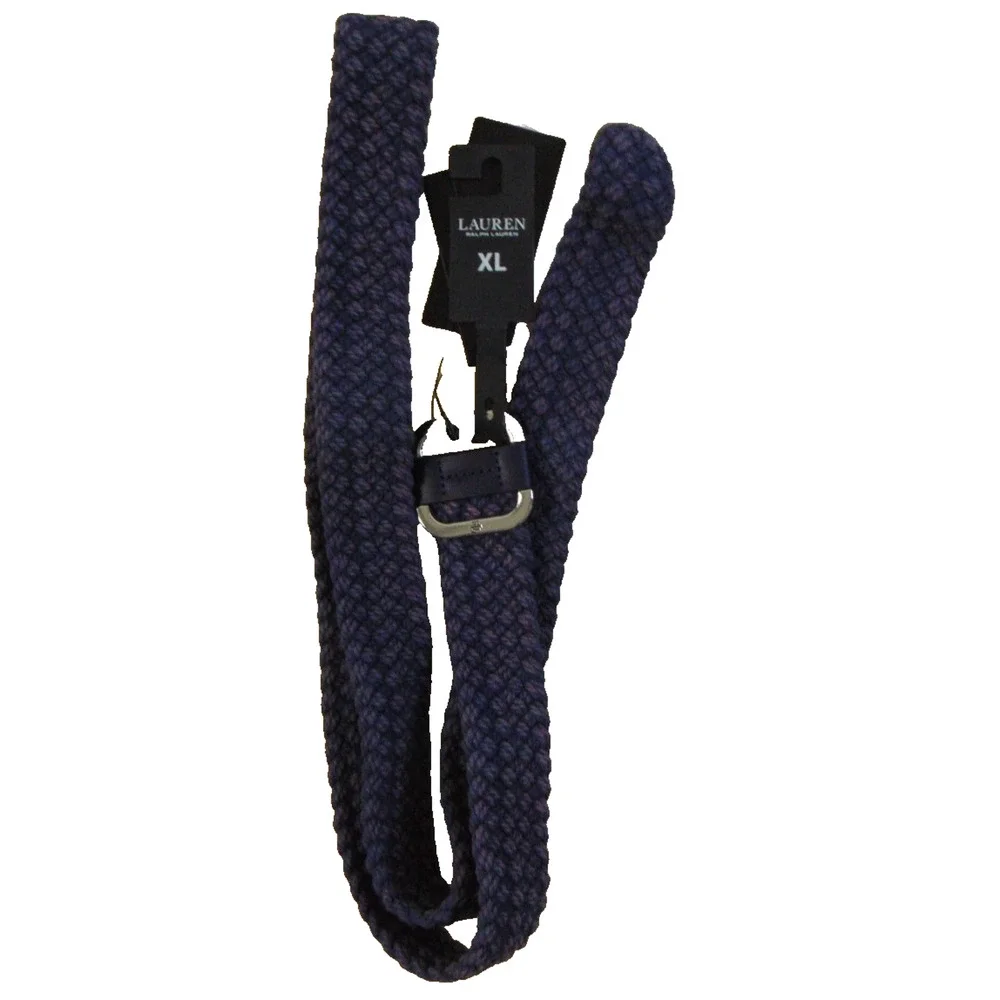 Lauren Ralph Lauren Slide Buckle Woven Belt Summit Navy Leather Trim XL NWT